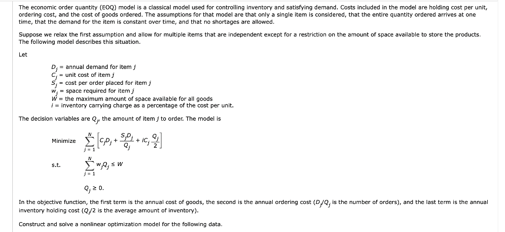 The economic order quantity (EOQ) model is a | Chegg.com