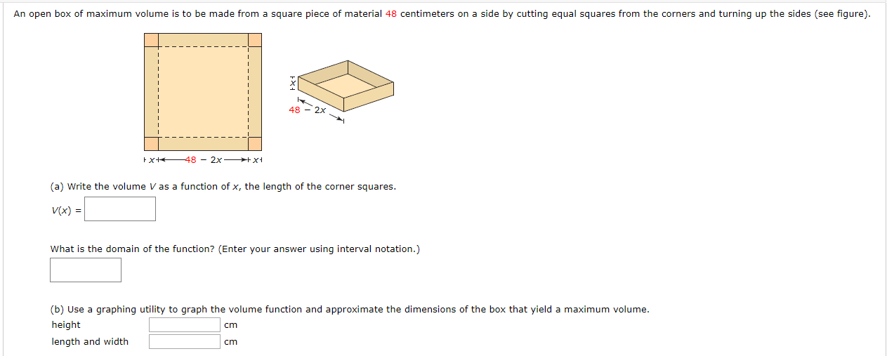 Solved An open box of maximum volume is to be made from a | Chegg.com