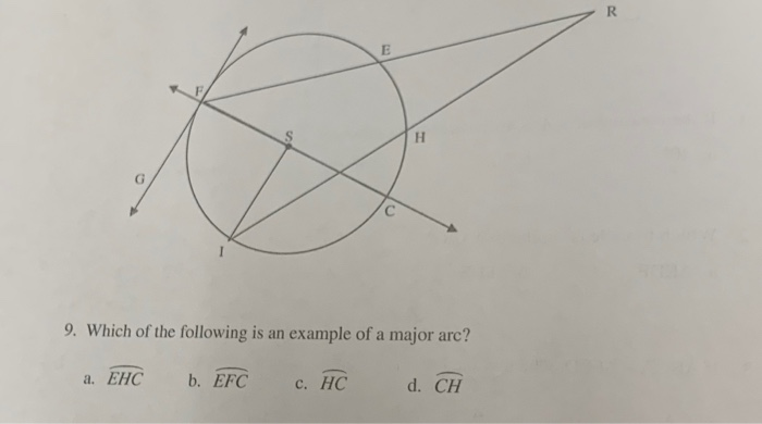 Major Arc Example Problem Solved 9. Which of the following is an example of a major | Chegg.com