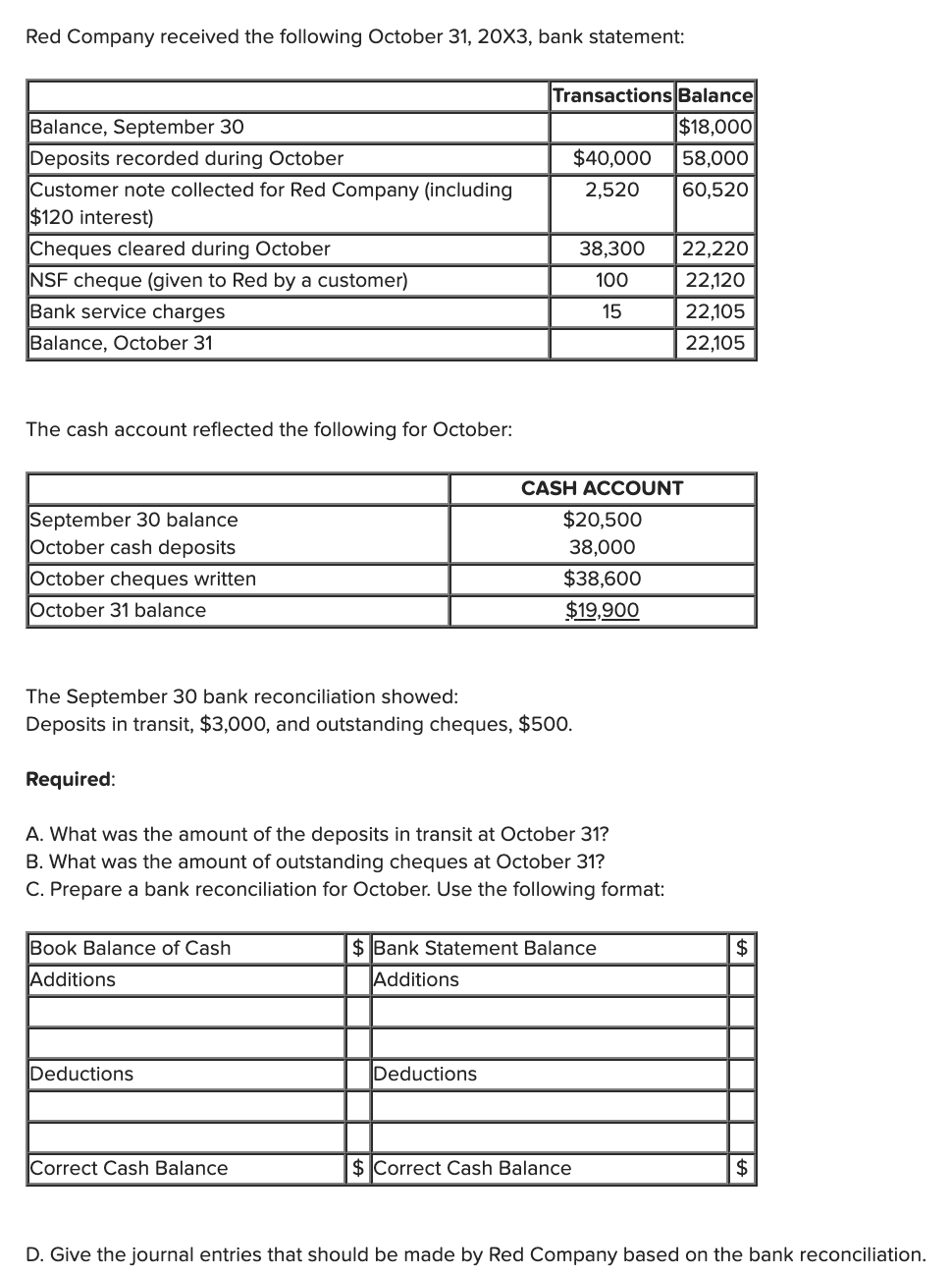 Solved Red Company received the following October 31, 20X3, | Chegg.com