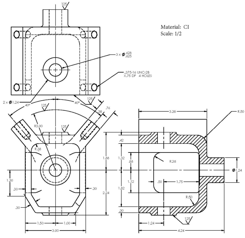 Solved Ote Material: CI Scale: 1/2 .628 .625 ..375-16 UNC-2B | Chegg.com