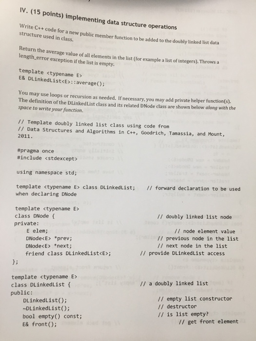 Solved v. 15 points) implementing data structure operations | Chegg.com