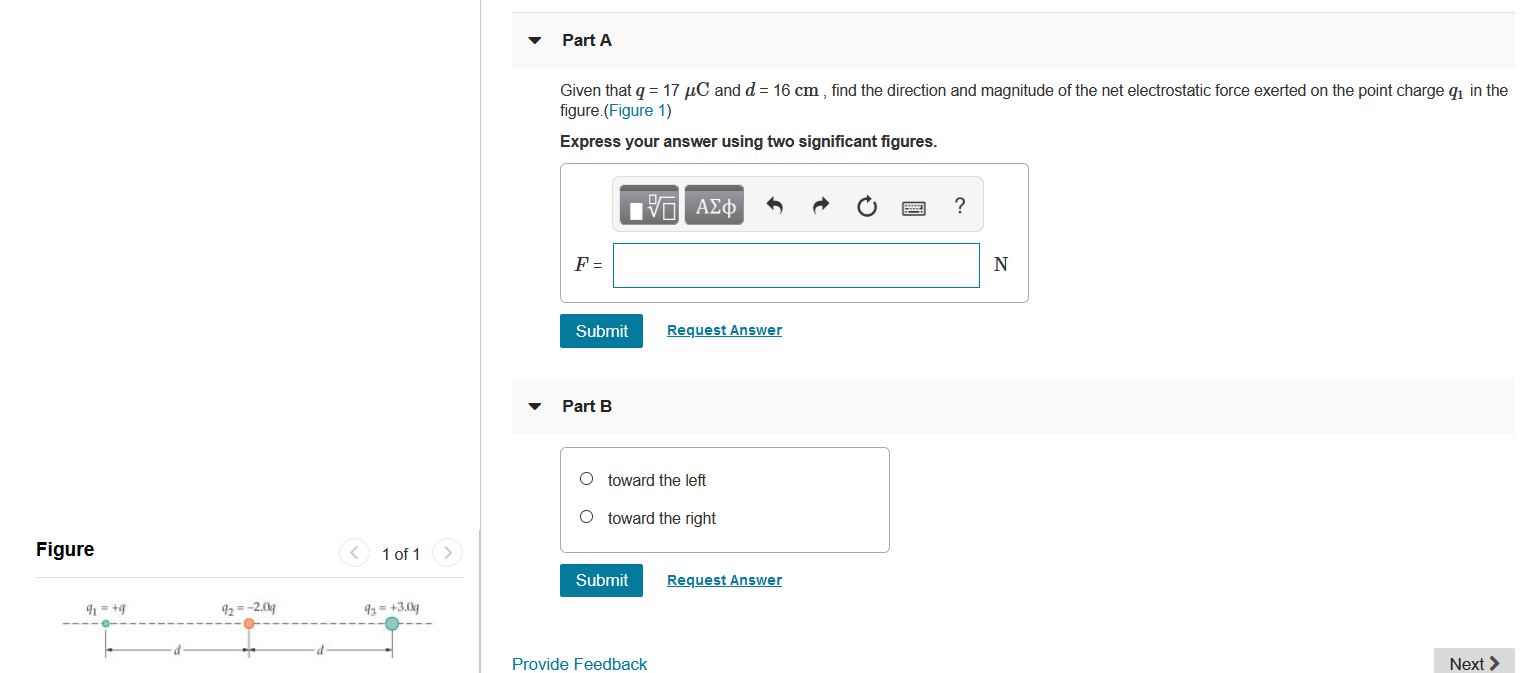 Solved Part A Given that q = 17 uC and d = 16 cm, find the | Chegg.com