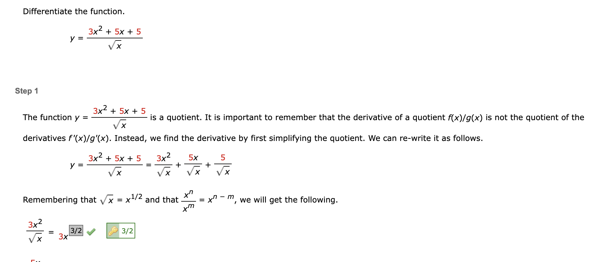 Solved Differentiate The Function 3x2 5x 5 Y Vx Step