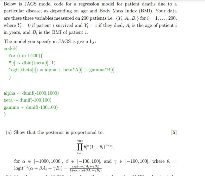 Below is JAGS model code for a regression model for