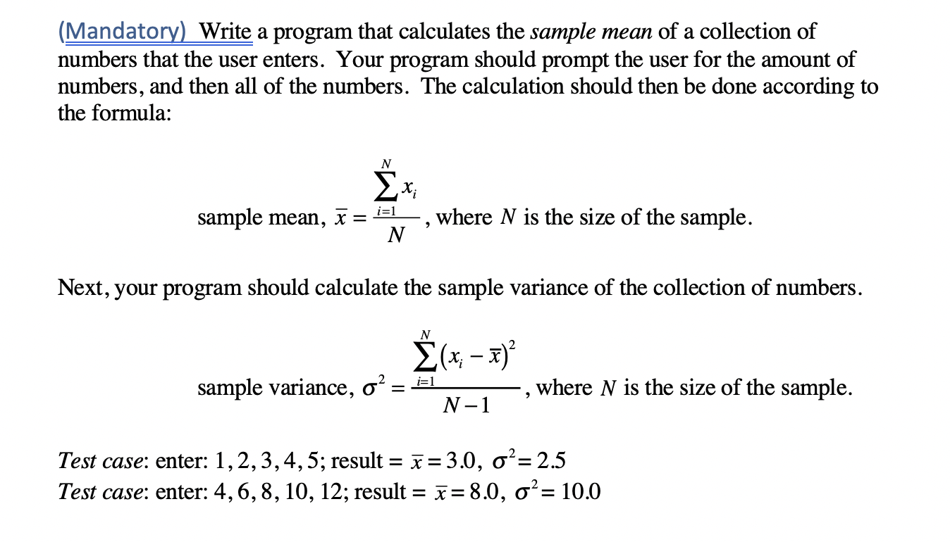 Solved (Mandatory) Write a program that calculates the | Chegg.com