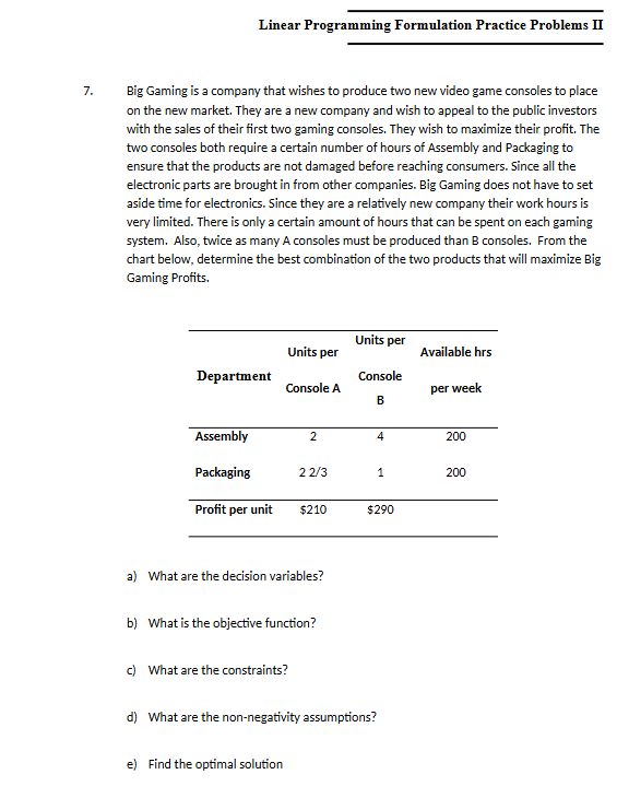 Solved Linear Programming Formulation Practice Problems II7. | Chegg.com