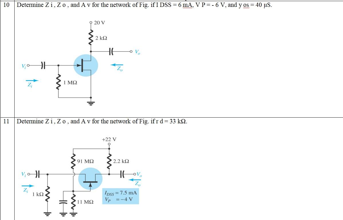 Solved 10 Determine Z i . Ζ o , and A v for the network of | Chegg.com