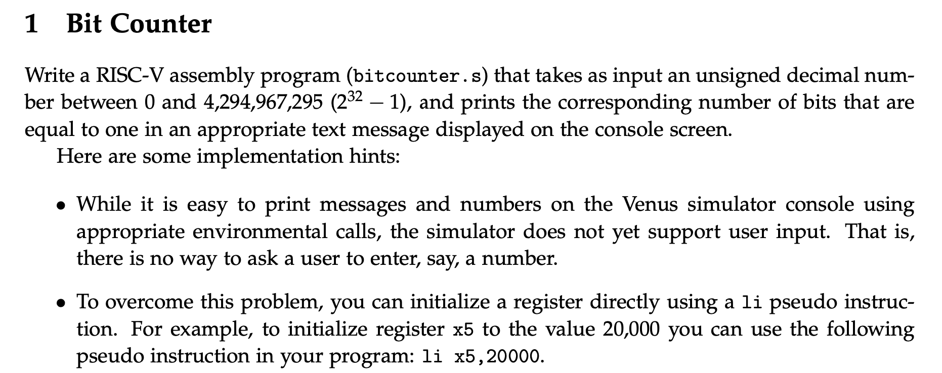 Solved 1 Bit Counter Write a RISC-V assembly program | Chegg.com