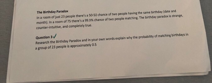 Solved The Birthday Paradox In a room of just 23 people | Chegg.com