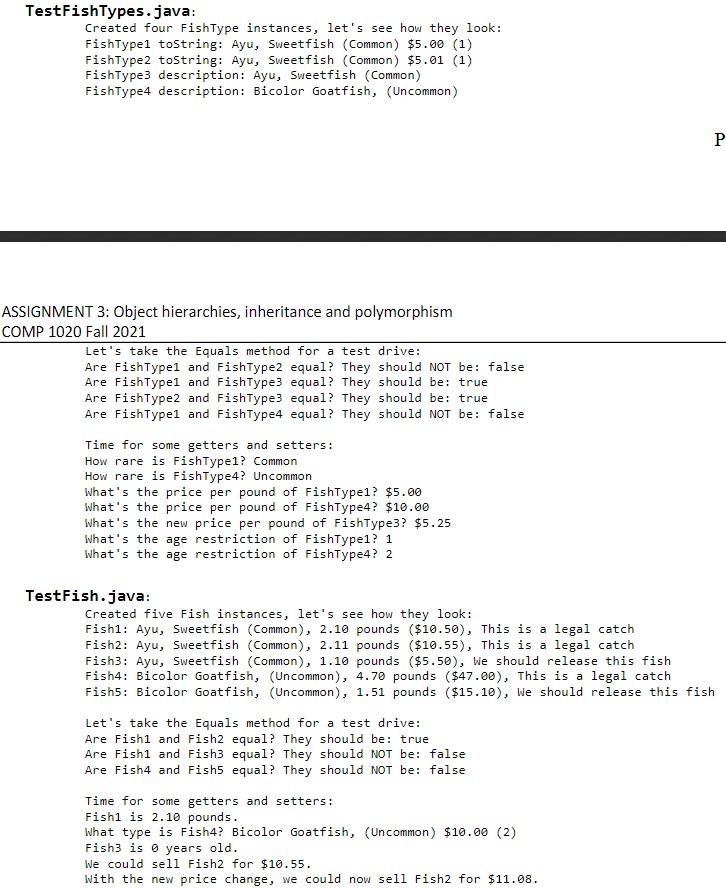 Solved The Fish Type class should have: . . . Four instance | Chegg.com