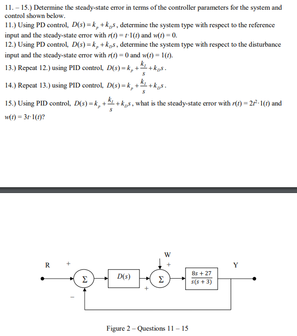 Solved 11. – 15.) Determine the steady-state error in terms | Chegg.com