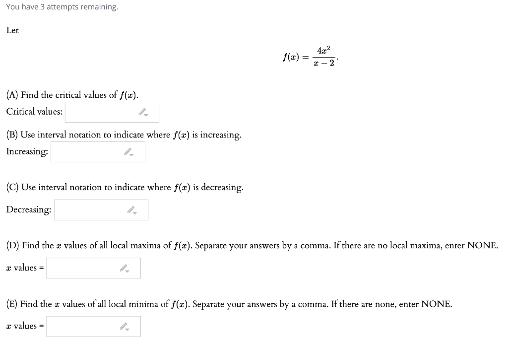 Solved You have 3 attempts remaining. Let f(0) = 4.x2 2 - 2 | Chegg.com