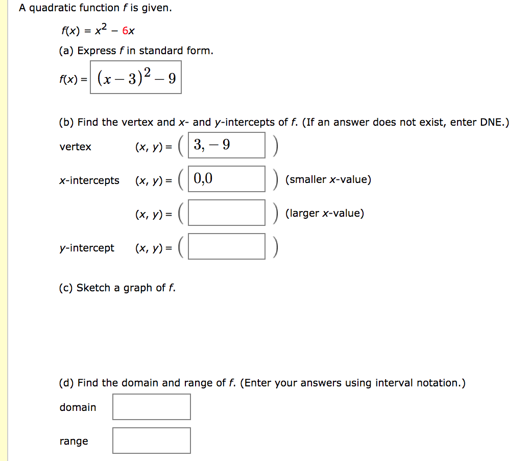 Solved A Quadratic Function F Is Given F X X2 6x A