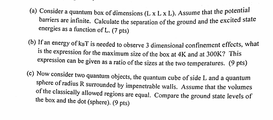 Solved (a) Consider a quantum box of dimensions (L L×L). | Chegg.com
