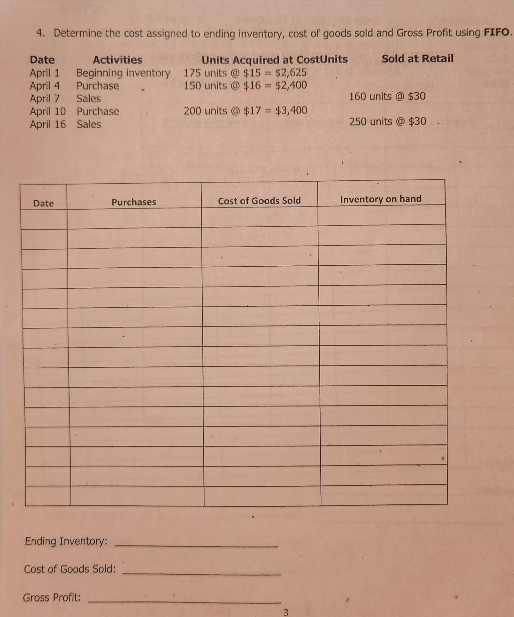 Solved 4. Determine the cost assigned to ending inventory, | Chegg.com