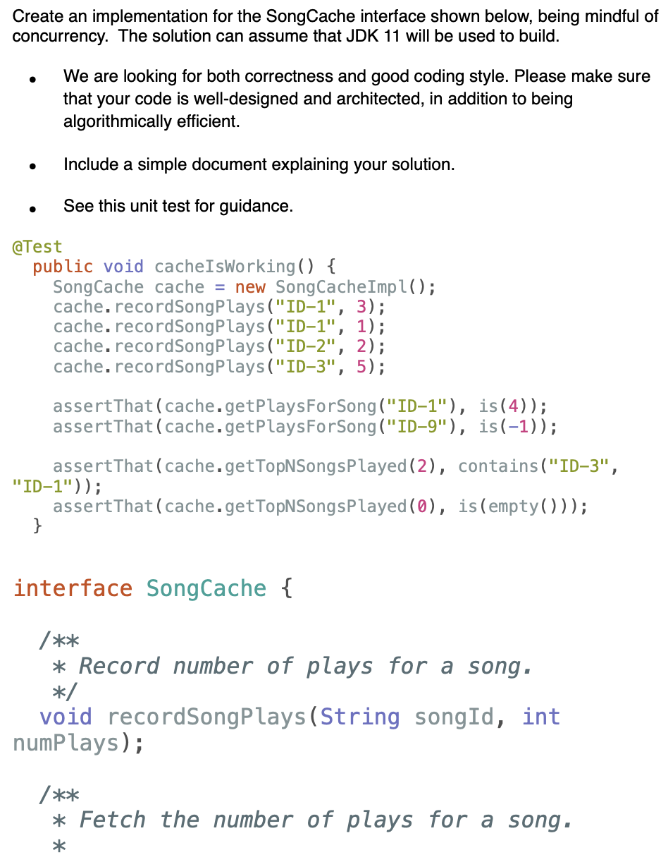 Solved Create an implementation for the SongCache interface | Chegg.com