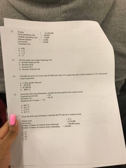 Solved 22. If sales fixed operating costs100,000 variable