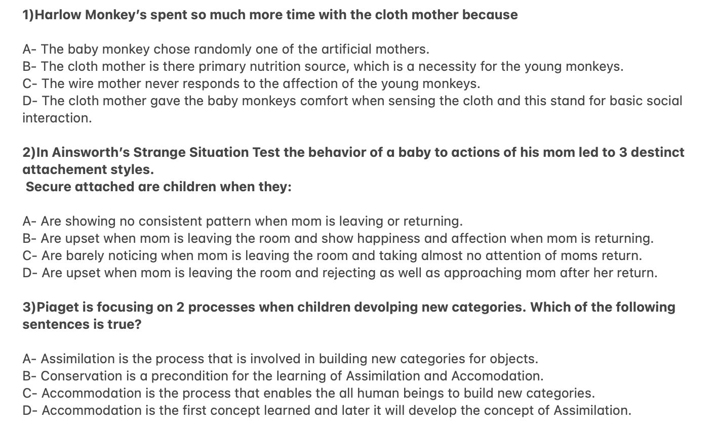 Solved 1 Harlow Monkey s spent so much more time with the Chegg