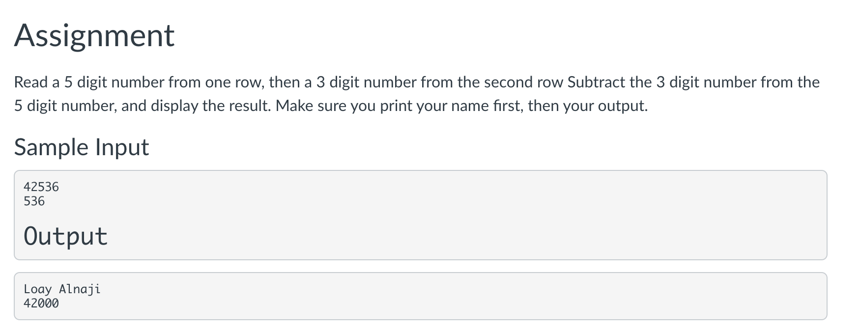 Solved Assignment Read a 5 digit number from one row, then a | Chegg.com