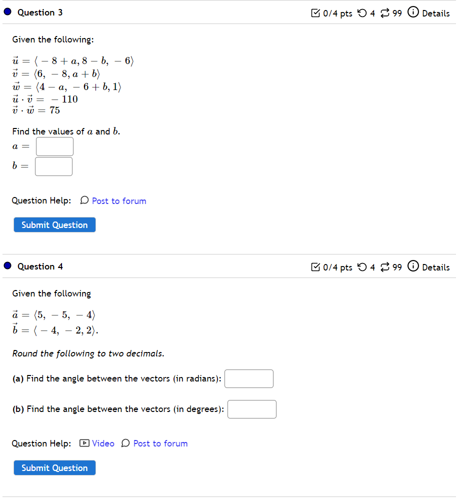 Solved Question 3 B0/4 Pts 4 399 Details Given The | Chegg.com