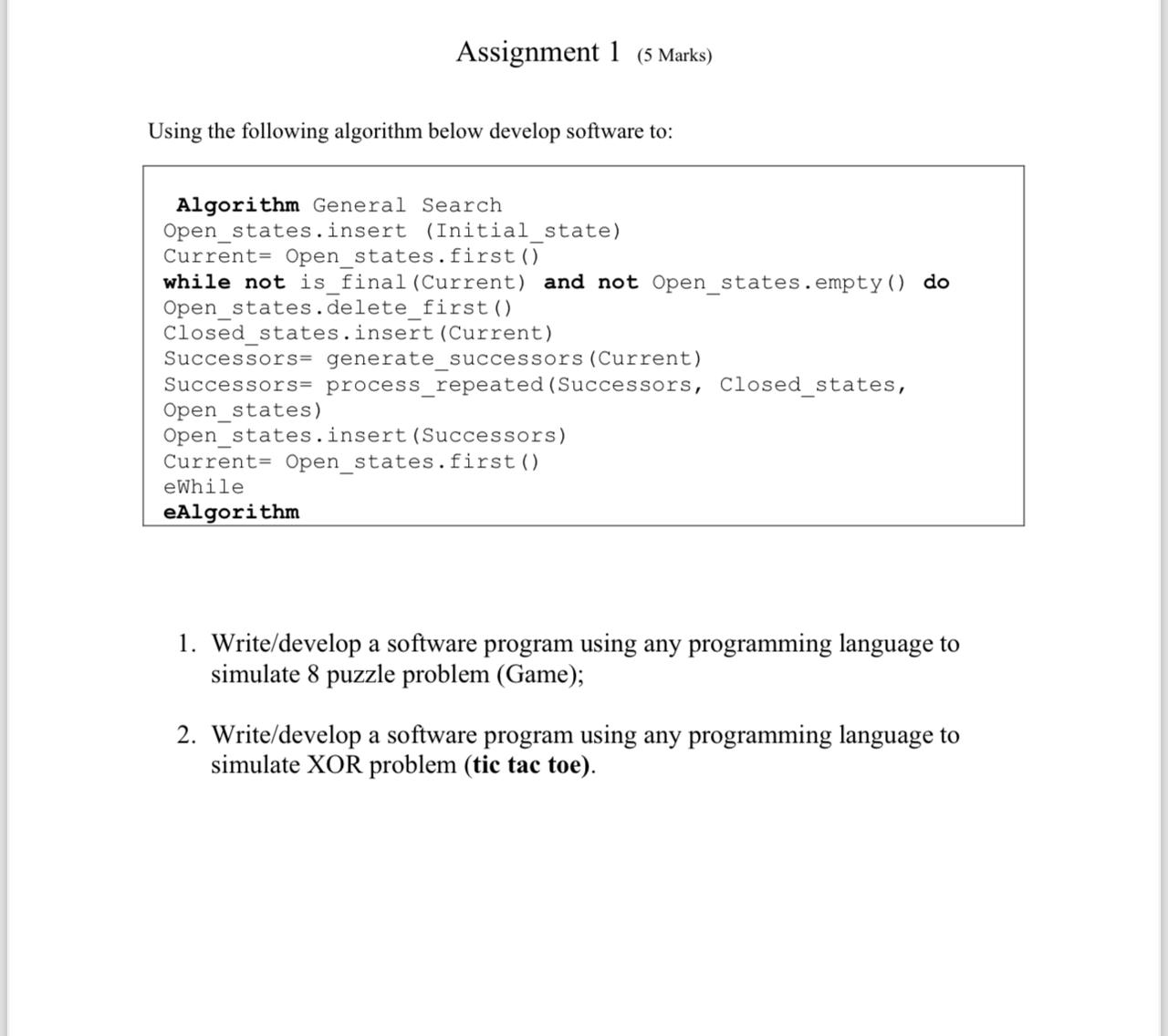 Solved Using the following algorithm below develop software | Chegg.com