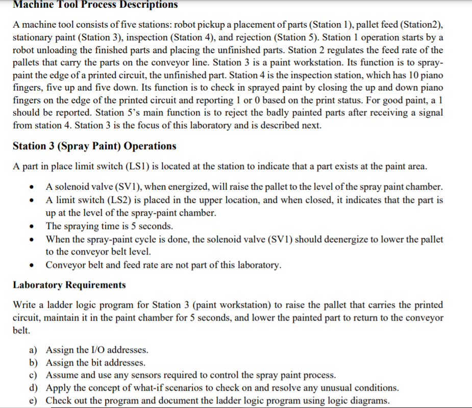 Solved Machine Tool Process Descriptions A machine tool | Chegg.com