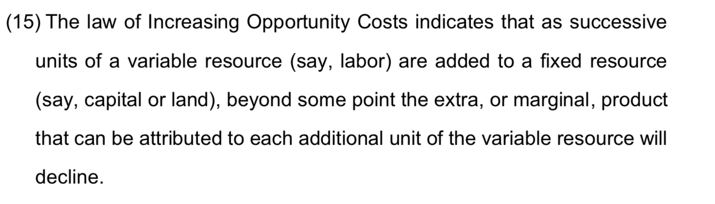 Solved 15 The Law Of Increasing Opportunity Costs Chegg