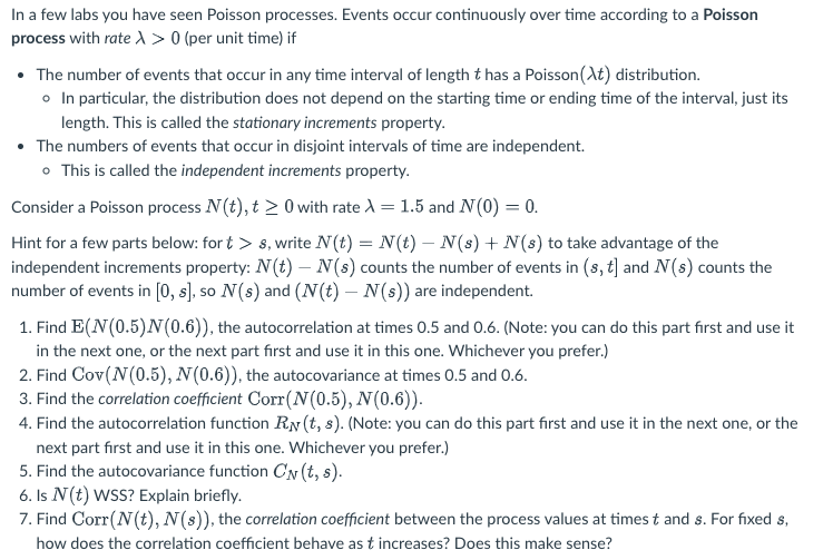 = In a few labs you have seen Poisson processes. | Chegg.com