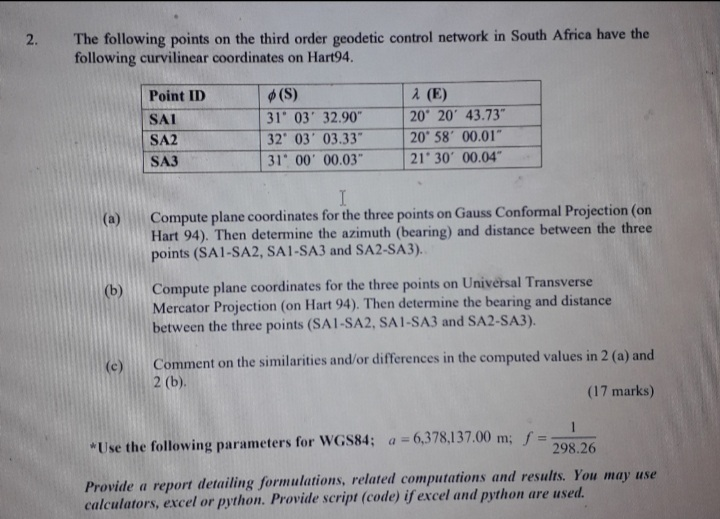 2 The Following Points On The Third Order Geodetic Chegg Com