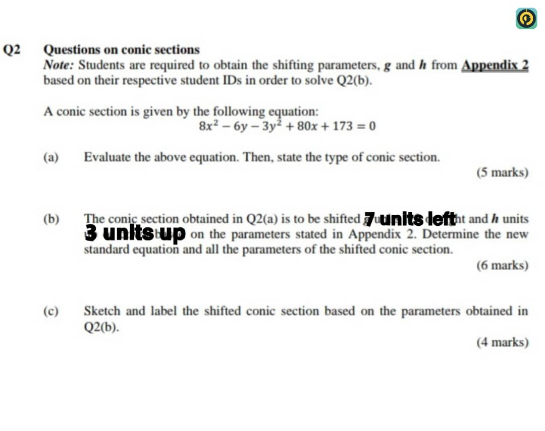 Solved Q2 Questions On Conic Sections Note: Students Are | Chegg.com