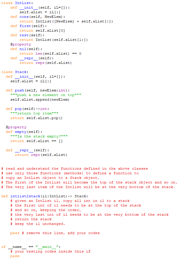 Solved class IntList def __init__(self, iL=[])