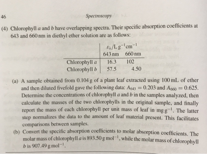 Solved 46 Spectroscopy (4) Chlorophyll a and b have | Chegg.com