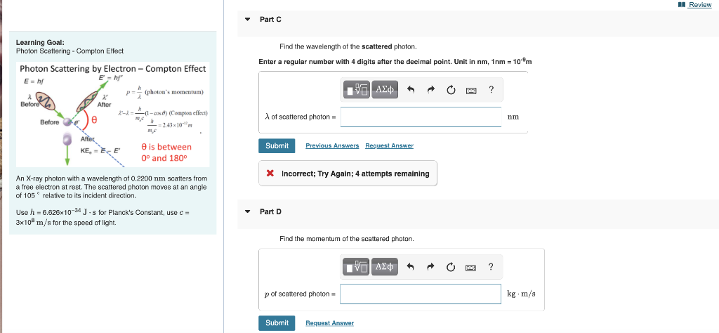 Solved I Review Part C Learning Goal: Photon Scattering - | Chegg.com