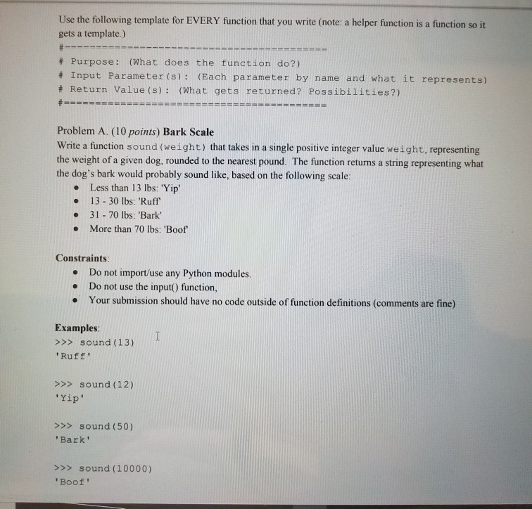 Solved Use the following template for EVERY function that | Chegg.com