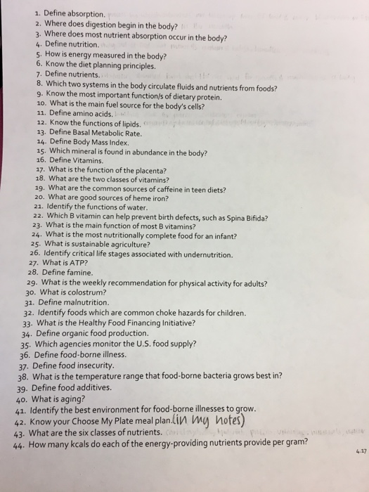Solved 1. Define absorption. 2. Where does digestion begin