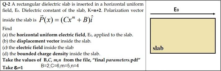 Solved Eo Q 2 A Rectangular Dielectric Slab Is Inserted I Chegg Com