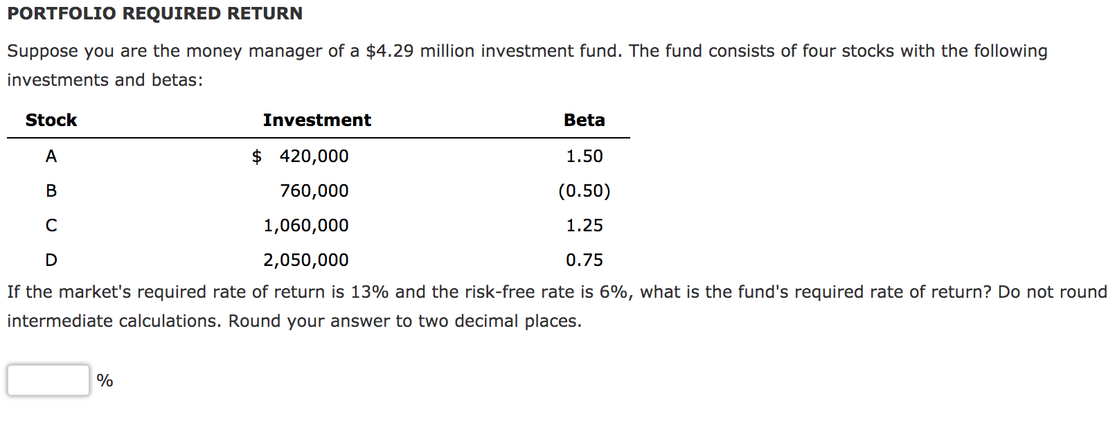 Solved PORTFOLIO REQUIRED RETURN Suppose you are the money | Chegg.com