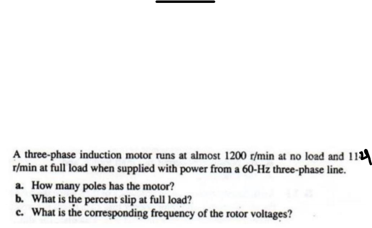 Solved A three-phase induction motor runs at almost 1200 | Chegg.com