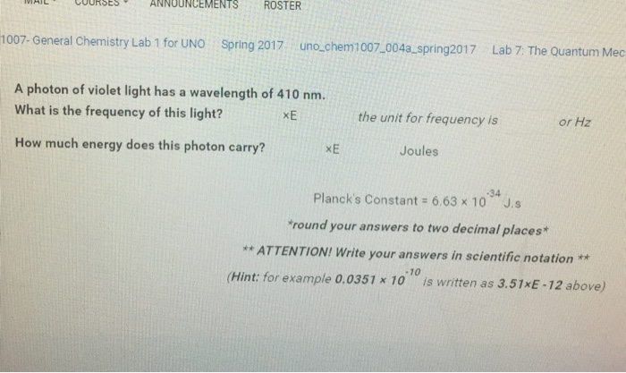 frequency of violet light 410 nm