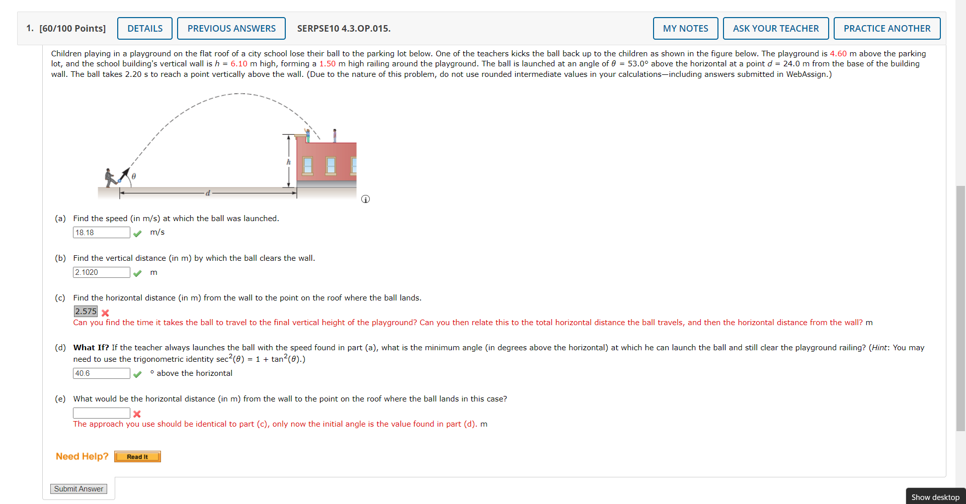 Solved (e) What would be the horizontal distance (in m) from | Chegg.com
