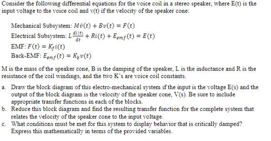 Consider the following differential equations for the | Chegg.com