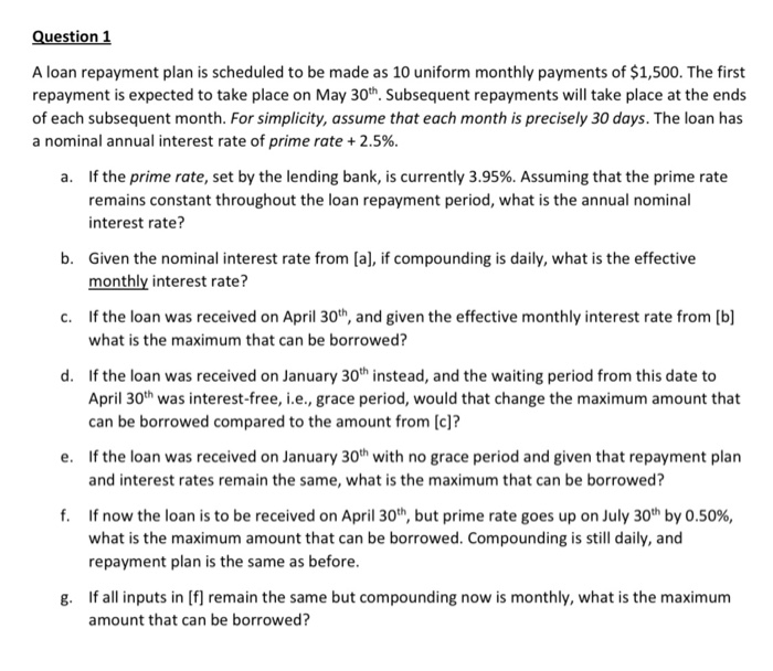 Solved Question 1 A loan repayment plan is scheduled to be | Chegg.com