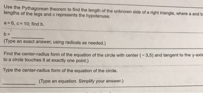Solved Use the Pythagorean theorem to find the length of the | Chegg.com