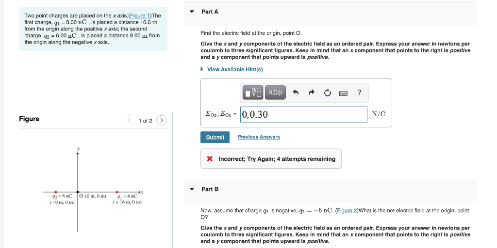 Solved Part A Two point charges are placed on the x axis. | Chegg.com