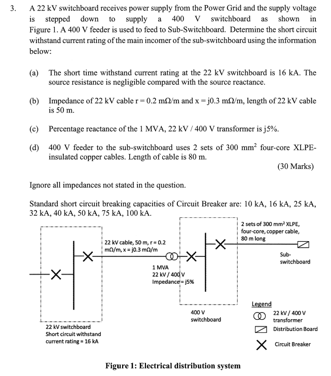 Solved A 22kV switchboard receives power supply from the | Chegg.com