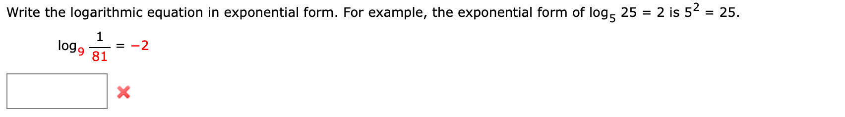 Solved Write the logarithmic equation in exponential form. | Chegg.com