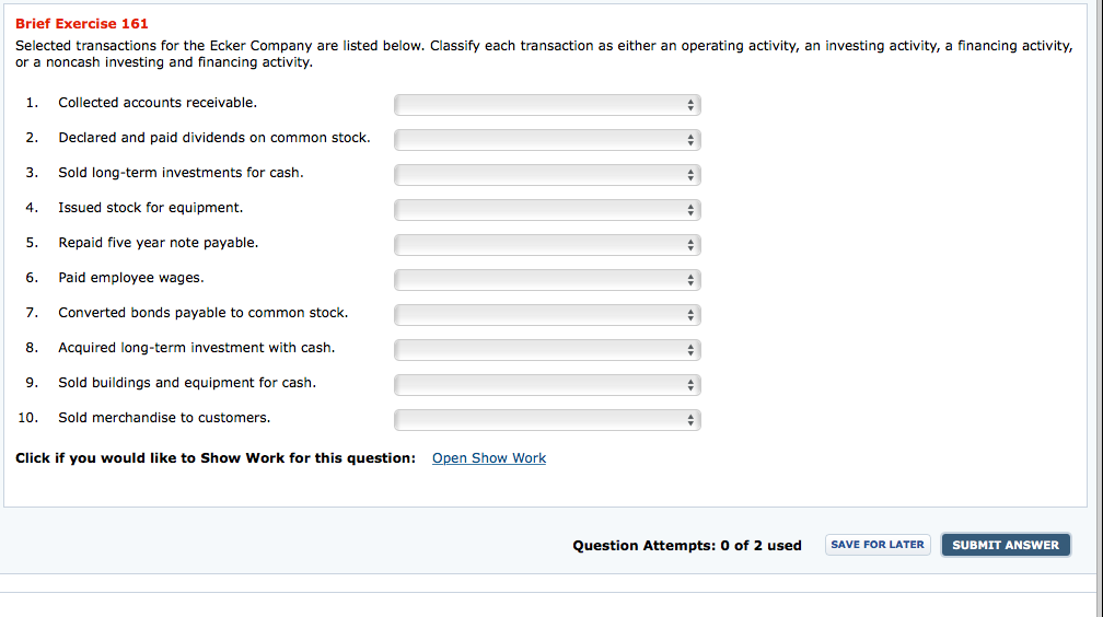 Solved Brief Exercise 161 Selected transactions for the | Chegg.com