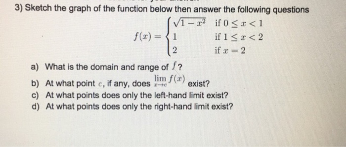 Solved 3) Sketch the graph of the function below then answer | Chegg.com
