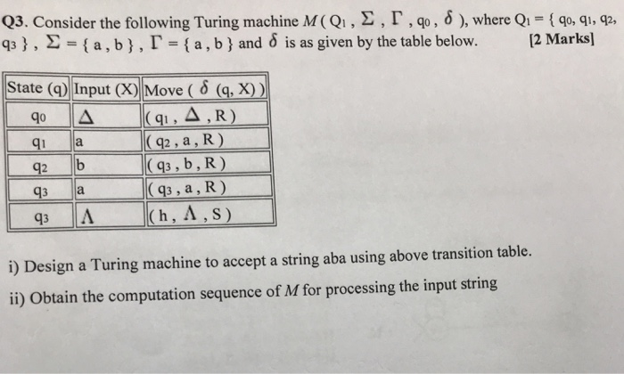Solved Q3 Consider The Following Turing Machine M Qi Chegg